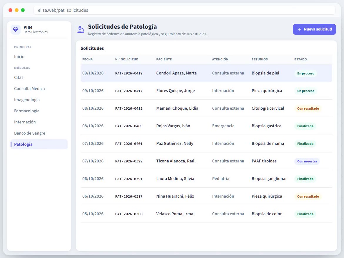 Listado de solicitudes de patología con su estado